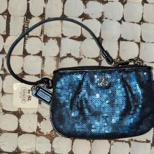 Coach Teal Blue Sequin Special Edition Wristlet. New With Tags